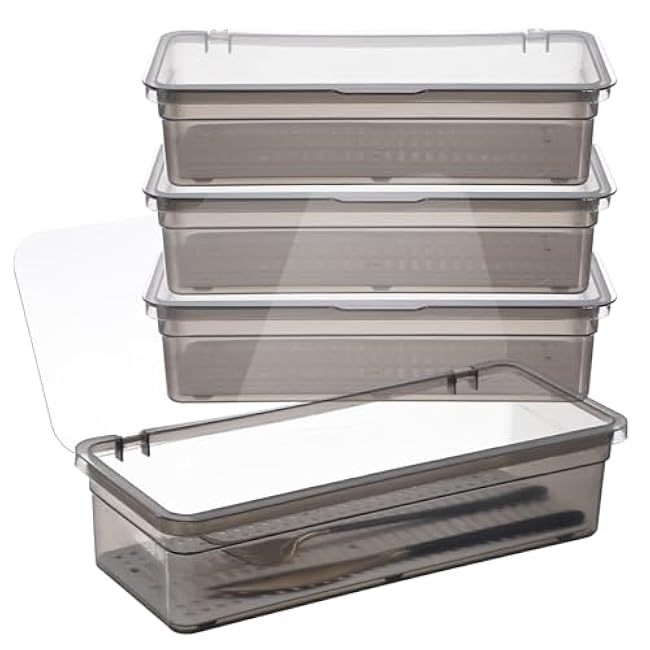 4PCS Flatware Tray with Lid and Drainer, Tableware Utensil and Cutlery Drawer Organizer with Lid Covered Silverware Tray to Keeps Your Cutlery Organized and Protected