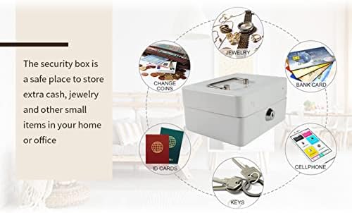 Security Box Mini Security Box with Key Lock, 6 compartments Cash Money Lockable Storage Bank Household New(White)