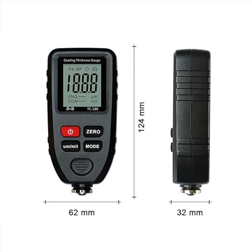 Medidor de espesor de pintura, comprobador de espesor de pintura para coches con sonda de alta sensibilidad, rango de medición 0-1300 um y resolución de 0.1 μM, auto detección y fácil lectura, para inspección de coches y laboratorio miniatura 5