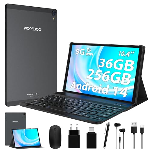 WOREGOO Android 14 Tablet 10.4 Pulgadas, 2000 * 1200 In-Cell Pantalla Tableta 36GB RAM+256GB ROM (TF...