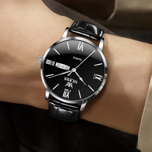 Image of OLEVS Men's Watches Sport Chronograph Analog Quartz Watch for Men with Date Waterproof Dress Casual Fashion Watch Soft Silicone Rubber Strap Band, Unidirectional Bezel & 42mm Big Face