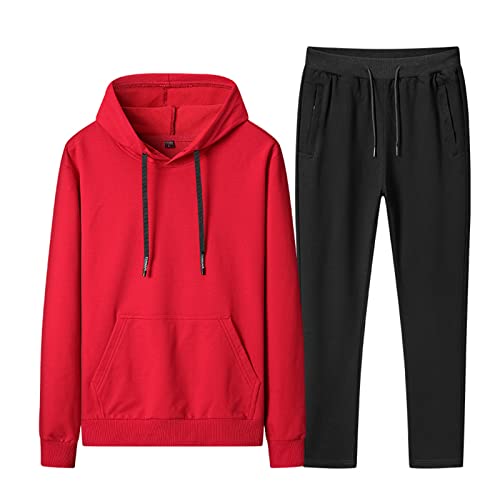 amropi Chándal de Hombre 2 Piezas Ropa Deportivo Conjunto de Sudaderas con Capucha y Pantalones 4XL,Rojo Negro