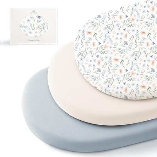 Konssy 3 Pack Stretchy Bassinet Sheets for Baby Girl Boy, Soft Breathable Baby Bassinet Mattress Sheets Fit for Hourglass Oval Cradle, Moses Basket Rectangle Mattress (Coffee Check)