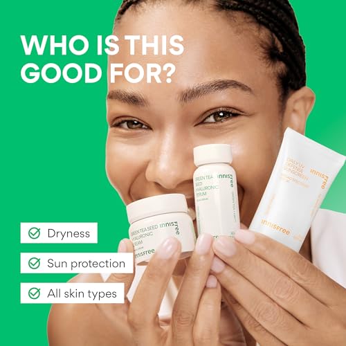 Image of innisfree Hydrate & Protect Mini Set, Korean Serum, Cream & Sunscreen with Green Tea and Hyaluronic Acid, Travel Skincare Trio