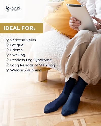Image of Pembrook Light Compression Socks for Women - 6 Pairs | 8-15 mmHg Navy | Mild for Nursing, Traveling, Running | Graduated