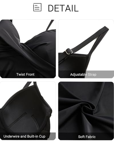 Aqua Eve Women's Underwire Tankini Swimsuit - Twist V Neck Flowy Bathing Suit Top Only, No Bottom2
