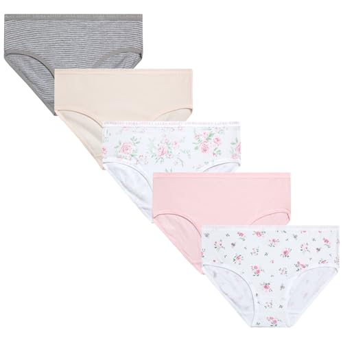 Laura Ashley Girls Underwear - 5 Pack Soft Stretch Breathable Panties for Girls - Lightweight Cotton Panties (Size: 4-12)