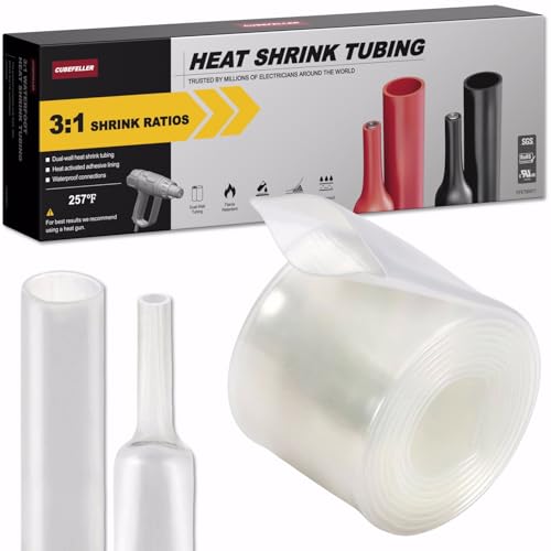 CUBEFELLER® 3:1 Ratio 5/8 Inch (15mm) Clear Heat Shrink Tubing - 4ft (1.22M Total Length), Marine Grade Waterproof Adhesive Lined, Insulation Sealing Oil-Proof Wear-Resistant,ET0415C