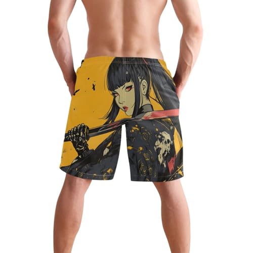 Men Swim Trunks-Woman Samurai, Beach Shorts with Inner Lining Quick Dry Board Shorts S2