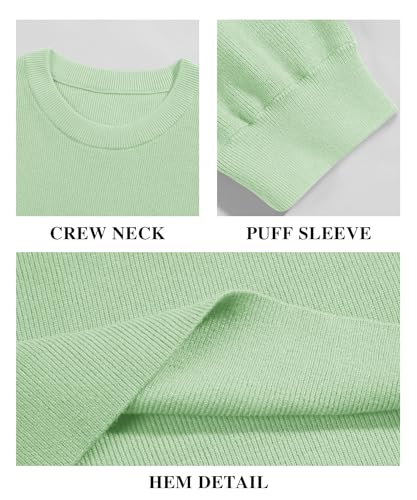 Image of Bodosalia Womens Puff Short Sleeve Sweater Casual Summer Crew Neck Pullover Tops Ribbed Knit Sweater Blouse