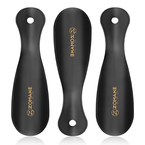 ZOMAKE Schuhlöffel Klein,Kleiner Schuhanzieher Metall,Mini Reise Schulöffel Kurz 19cm(3er Schwarz)