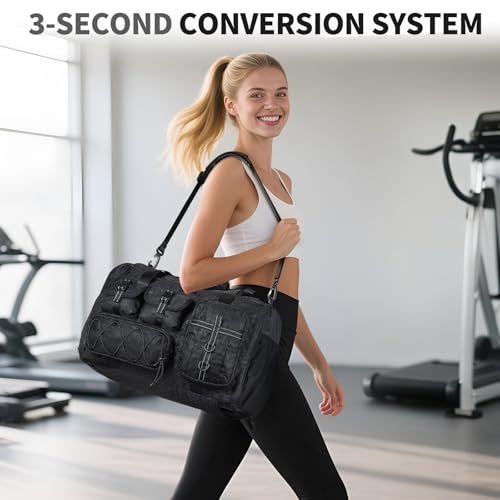 Gym Bag for Men Women, 40L Sport Duffel Bag, Anti-Theft Overnight Backpack W/Shoe Compartment for Fitness Travel, Black2