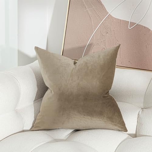 Image of JUSPURBET 24x24 Decorative Velvet Throw Pillow Covers Cases Set of 2,Stone | Cozy Soft Cushion Covers with Invisible Zipper for Couch Sofa Bed Living Room Bedroom Home Decor