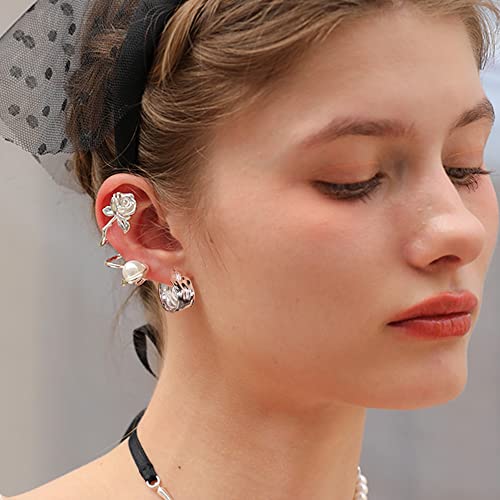 925 Sterling Silver Earrings Hammered Small Chunky Hoop Earrings for Women Hypoallergenic Texture Thick Hoop Earrings Wide Hoop Earrings3