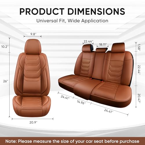 Image of TIEHESYT Car Seat Covers Full Set, Breathable Leather Automotive Front and Rear Seat Covers & Headrest for Reduce The Driving Fatigue, Compatible with Most Vehicles, Cars (Brown, Front Pair and Rear)