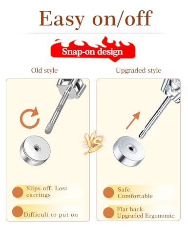 3 Pairs Moissanite Flatback Stud Earrings for Women, 925 Sterling Silver Hypoallergenic Flat Back Cartilage Earrings Set, 18K White Gold Plated2