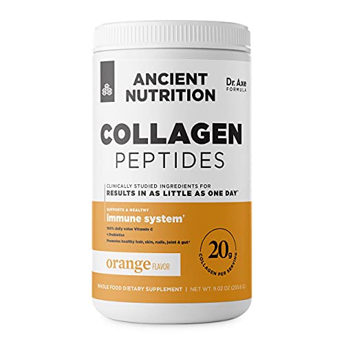 Collagen Peptides, Vitamin C and Probiotics by Ancient Nutrition, Hydrolyzed Collagen Peptides Powder for Healthy Immune System Support, Orange, Keto Friendly, 12 Servings, 20g Collagen per Serving