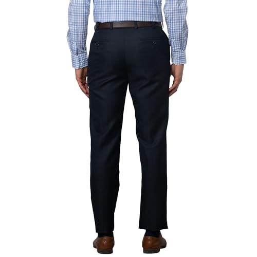 Image of Park Avenue Men's Smart Fit Polyviscose Blend Flat Front Checks Pattern Fancy Blue Formal Trouser