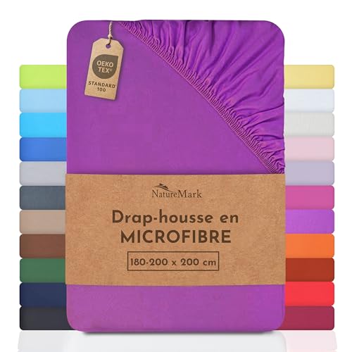 NatureMark Drap de lit en Microfibre à Prix réduit ! Beaucoup de Tailles et de Couleurs Marchandise de Marque (Drap de lit 180x200-200x220 cm, Lilas)