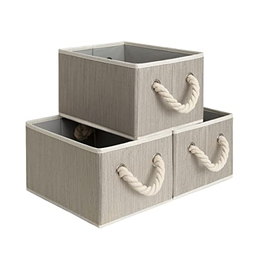 StorageWorks Decorative Storage Bins, Closet Storage Baskets with Soft Rope Handles, Foldable Storage Boxes for Shelves, Brown & Beige, 3-Pack, Small