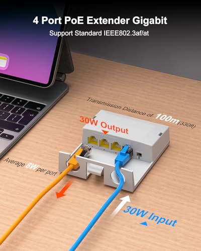 Image of VIMIN 4-Port Outdoor PoE Gigabit Extender, 1 in 3 Out PoE Repeater with 1000Mbps, IEEE802.3af /at Compatible, IP66 Waterproof, Extend Additional 100m(328ft), 30W Max, Vlan, Plug & Play