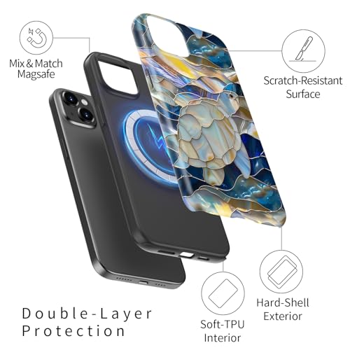 Image of Goodon for iPhone 13 Mini Case Cute - Wireless Charging Compatible - Dual-Layer Hard Shell + Silicone Cover - Protective Phone Case with Trendy Designs for Women - Abstract Sea Turtle