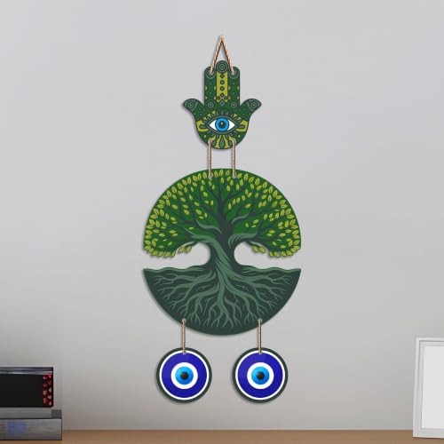 Image of Artvibes Green Tree of Life Evil Eye Wall Decor for Main Door Entrance | Nazar Suraksha Hanging for Home Living Room Office | Vastu Feng Shui Positive Energy Decorative Gift Item (WH 85124N)