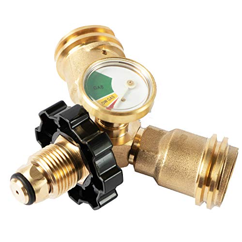 Rivland Medidor Manómetro Adaptador para Tanque de Gas LP Propano Tipo POL TIPO 1 o Mexicano Macho Con Perilla Manual en T TEE y 2 Salidas