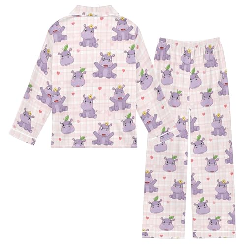 Image of Satin Pajama Sets Short Sleeve Horses Running on Colorful Button Down Silky Nightwear 2 Piece PJS 5-14Y