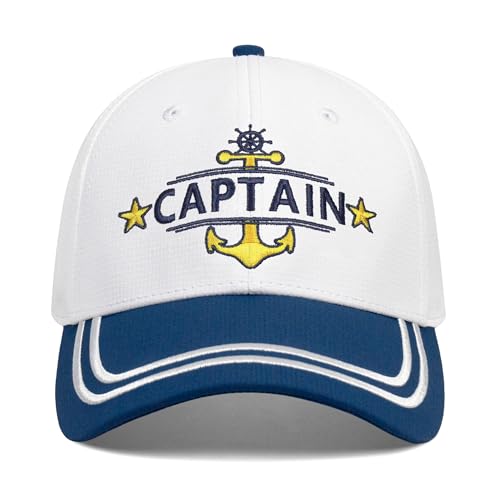 Image of Captain and First Mate Hat for Men Women, Cool Gifts for Boat Owners or Costume, White /Blue