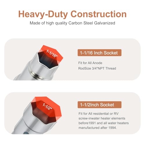 Image of Upgrade RV Water Heater Element Wrench Socket, Dual Hex Wrench Removal Tool for Anode Rod Fit for ll Residential and RV Camper Travel Trailer Motorhome (1-1 /16 in x 1-1 /2 in x 6 in)
