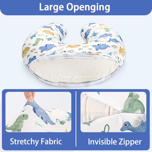 Image of TANOFAR Nursing Pillow Cover, Stretchy Removable Breastfeeding Pillow Cover, Ultra Soft Snug Fits On Newborn Feeding Pillow Case for Baby Boys, Dinosaur