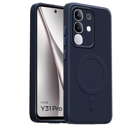Image of amazon basics Back Cover for Vivo Y31 Pro 5G Soft Matte Silicone Mag-Safe Design (Mag-Safe Not Support) Camera Protection | Slim Fit Bumper Cover (Blue)