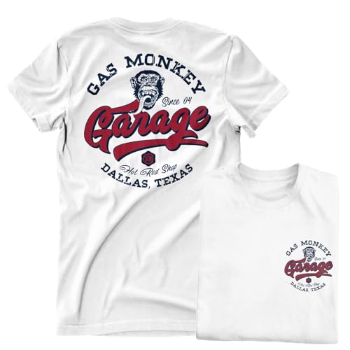 Gas Monkey Garage Licenciado Oficialmente Hot Rod Shop Logo Camiseta para Hombre (Blanco), XXXX-Large