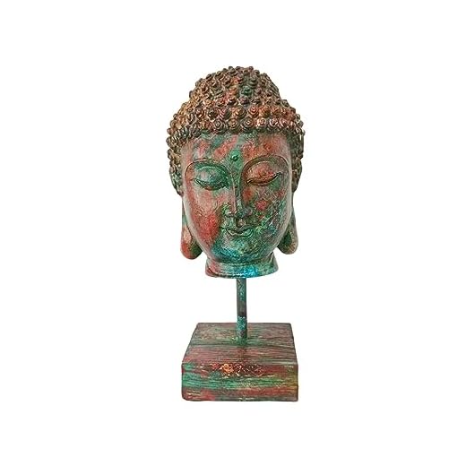 rockible Estatua de Cabeza de Buda, Estatua Budista de 9 ", artesanía de Resina, Escultura de Buda, Figura de Buda para Mesa, Patio, estantería, decoración de, Pintura al óleo Gruesa