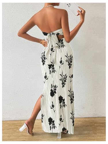 Image of Milumia Women's Twist Front Strapless Bodycon Dress Summer Split Thigh Maxi Tube Dresses Vacation Outfits