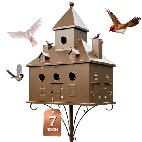 Image of Metal Birdhouse with Pole, 7-Room Castle, 7-Prong Ground Stake