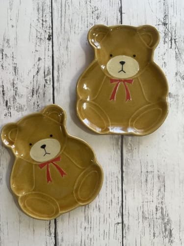 Bear-san Shiny Brown Small Plate, 5.5 inches (14 cm), 2 Pieces, Pottery, Cafe Style, Stylish