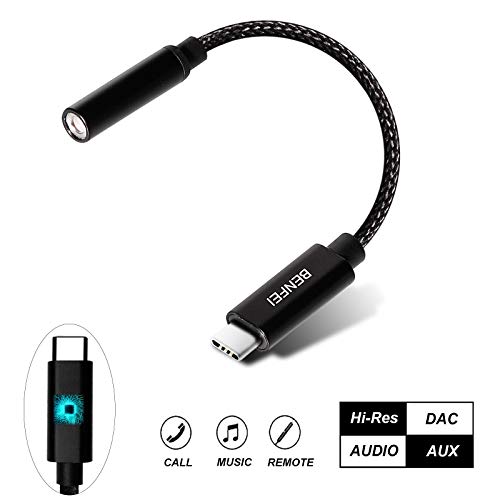 USB-C to 3.5mm Headphone Jack Adapter, Benfei USB Type-C to 3.5mm Adapter Nylon