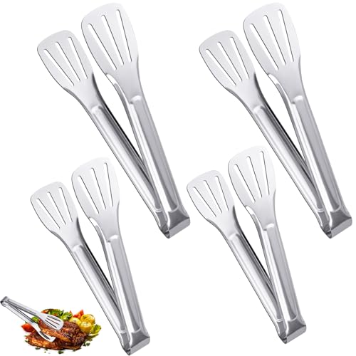 VEPEPE 4 Pcs Cooking Tongs for Kitchen Stainless Steel, 7''/9'' Metal Kitchen Tongs for Cooking 304, Sturdy Resistant Serving Buffet Clips, for Serving Food, Air Fryer, Toaster, BBQ