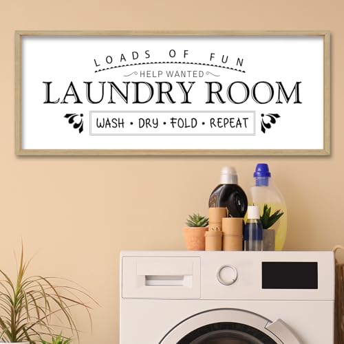 Laundry Room Sign Wash Dry Fold Repeat Wall Decor Art 32X12 Wood