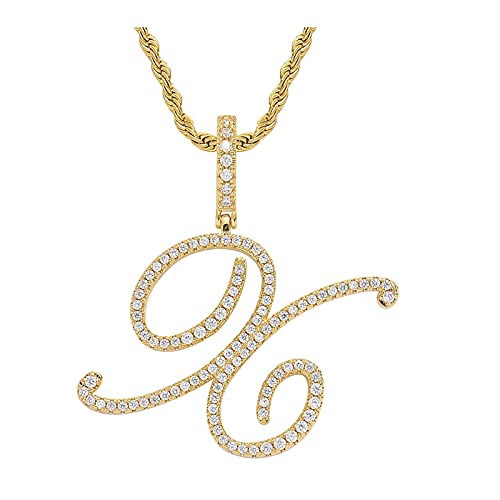 Pendentif en forme de lettre style chaîne de houblon étincelant avec diamants pour homme et femme