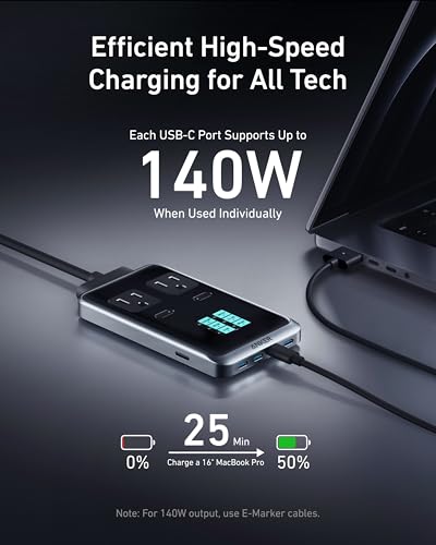 Image of Anker Prime Charging Station, 240W 8-in-1 USB C Power Strip, 5 ft Detachable Extension Cord, 2 AC, 4 USB C, 2 USB A, for iPhone 15 /14, Desktop Accessory for MacBook, Home, Office (Not for Travel)