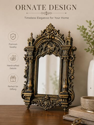 Image of Antique Castle Photo frame, Vintage wall decor, Baroque Ornate Picture Frame size 10 x 9 Inch, for 4 x 6 Photo, Wall Hanging & Tabletop Display, Gothic Decorative Wall Decor for Home, Living Room, Bedroom, Office & Gifts (Without Glass)