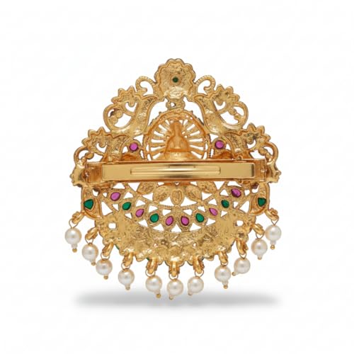 Image of Antique Gold Temple Hair Barrette | Bridal Bun Pin for Saree Hairstyles (Design 1)