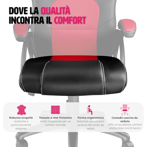 ® Sedia Ergonomica da Ufficio, Sedia Gaming con Ruote, Sedia Scrivania con Base Robusta, Poltrona con Imbottitura Spessa, Poltrona Gaming, Adattamento Ottimale - Nero/Rosso - Sedia gaming - Immagine 9