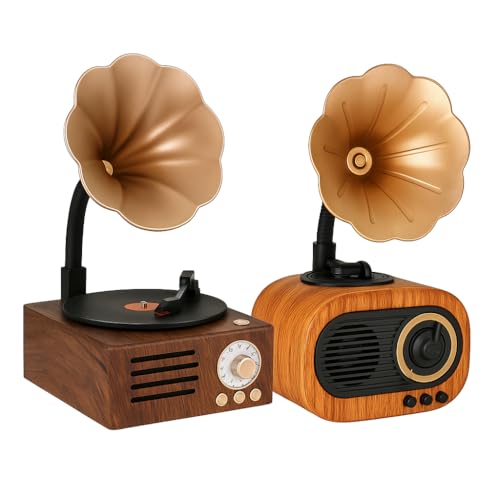 Image of Bigsmall Retro & Vintage Gramophone Bluetooth Speakers Combo | Premium Portable Decorative Speakers with Hands-Free Calling, Rich Sound, 6-Hour Battery, Original Design & 1-Year Warranty