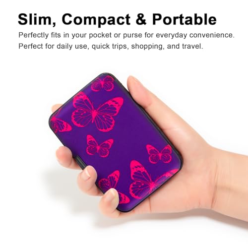 Image of Credit Card Holder, Metal Card Wallet RFID Blocking Mini Slim Aluminum Business Hard Card Case for Women Men (Purple Butterfly)