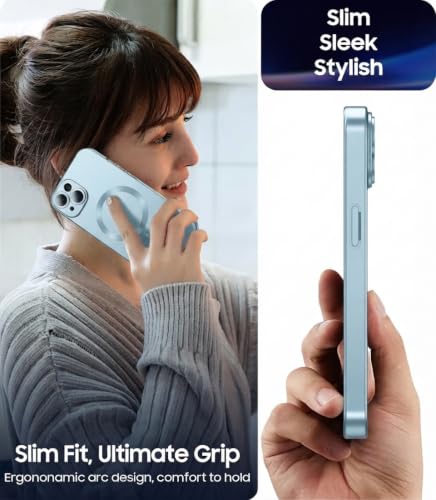 Image of DIZORO Magnetic Case for iPhone 14 Plus Cover [Compatible with MagSafe][Built-in Camera Lens Protector] Slim Soft Silicone Bumper Shockproof Metallic Luster Back Cover Phone Cases (Sierra Blue)