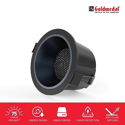Image of Goldmedal Orchid 12W Black COB Round LED Spotlight |Compact Design Ceiling Light for Cabinets & Wardrobes | with 38 Beam Angle | Spotlight for Home & Display | Energy-Efficient |Warm White(3000K)